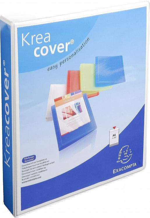 Exacompta 51843E Raccoglitore Personalizzabile Kreacover - 4 Anelli a D 40 mm - Copertina Foderata PP con Tasca - Dorso 64 mm - F.to Esterno 28.5x32 cm per A4 Maxi - Bianco
