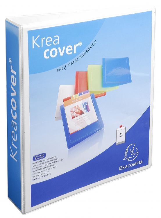 Exacompta Raccoglitore Personalizzabile Kreacover A4 Maxi Bianco - 4 Anelli D 50 mm, Copertina Foderata PP, Dorso 75 mm