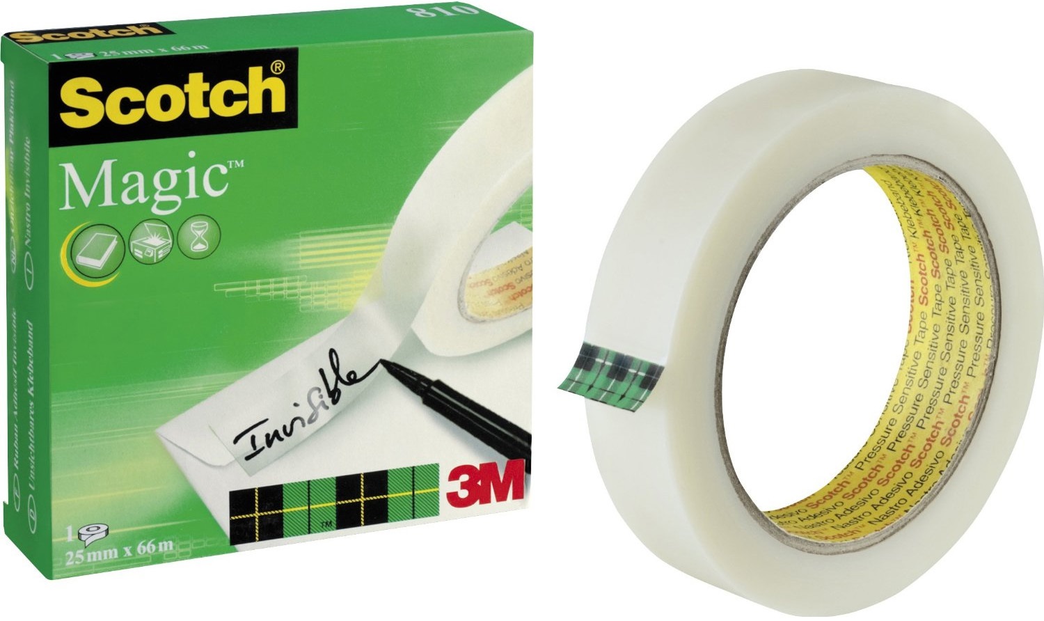 Scotch Nastro Adesivo Magic 810 - 25 mm x 66 m - Trasparente, Permanente, Scrivibile e Invisibile - Ideale per Casa, Ufficio e Scuola