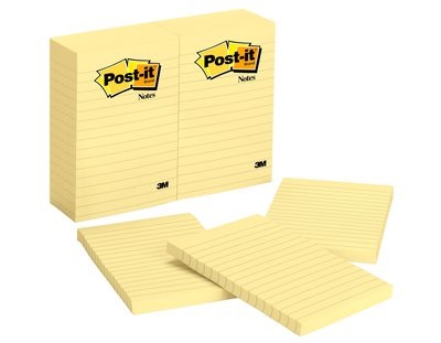 Post-it Large Notes Giallo Canary, 102 mm x 152 mm, A Righe, 100 Fogli, Conf. da 6