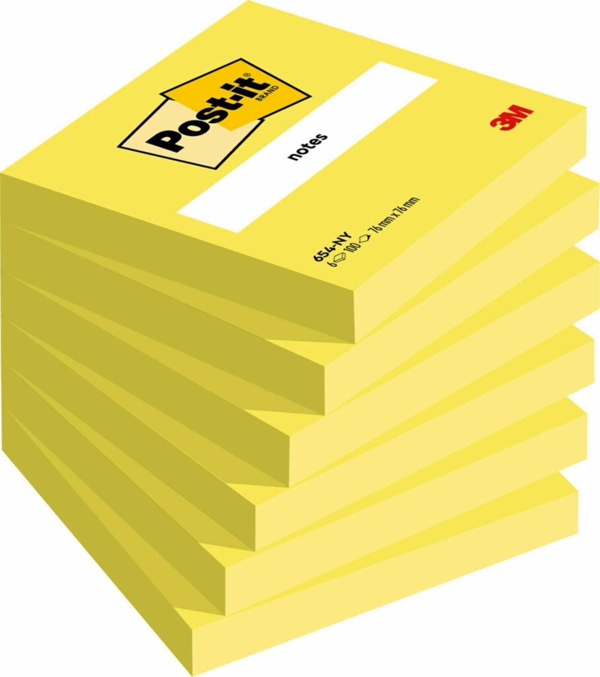 Post-it® Foglietti Autoadesivi Giallo Neon 76x76 mm, 100 Fogli/Blocchetto, Confezione da 6 Blocchetti