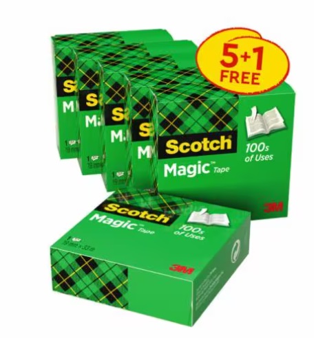 Scotch Magic™ Nastro Adesivo Trasparente Opaco 19 mm x 33 m - 6 Rotoli - Promo Pack 5 1 GRATIS - Ideale per Casa, Ufficio e Scuola