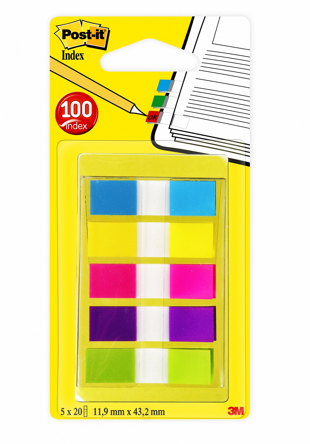 Post-it® Segnapagina Index Mini - 12 x 43,1 mm - 100 pezzi - 5 colori vivaci assortiti con dispenser