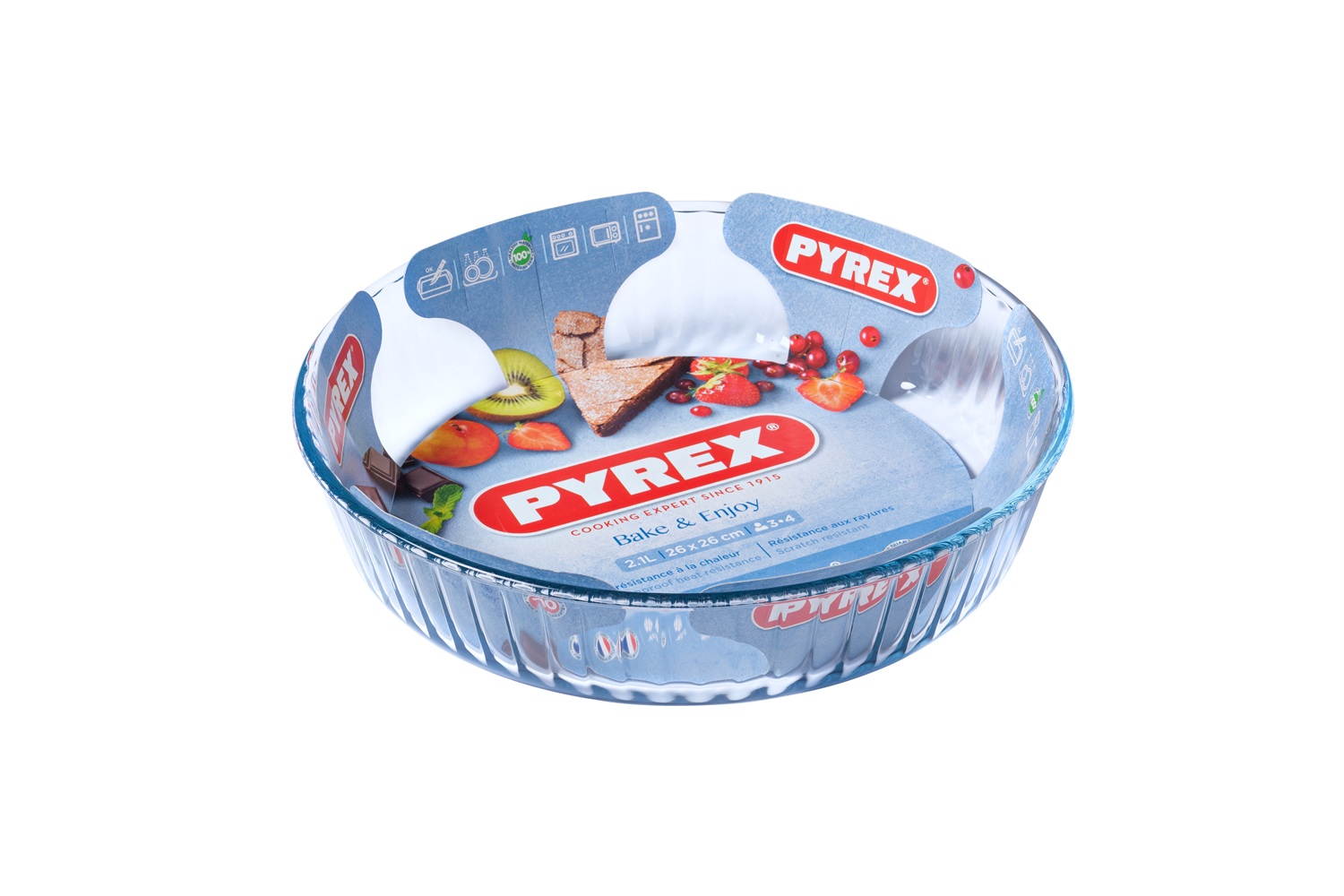 Pyrex Tortiera Rotonda in Vetro Borosilicato Ø 26 cm - Alta Trasparenza e Resistente a Temperature Estreme