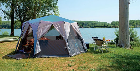 Coleman Tenda Octagon 8 - Tenda a cupola per 8 persone, Nero/Blu/Grigio, Struttura in acciaio, 100% impermeabile, Vista panoramica a 360°