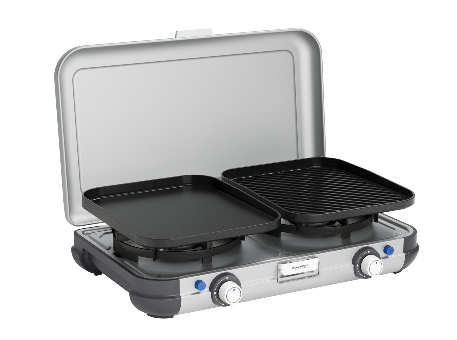 Campingaz Camping Kitchen 2 Grill & Go CV - Cucina da Campeggio Portatile con 2 Bruciatori e Griglie Intercambiabili, Potenza 2 x 2000 Watt, Design Compatto