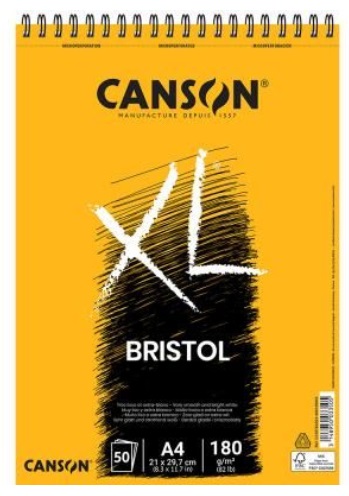 Canson XL Bristol Blocco Spiralato A4 - 180 g/m² - 50 Fogli - Carta Extra Liscia e Resistente per Arti Grafiche
