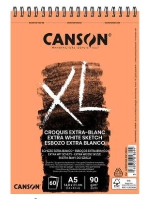 Canson XL Extra White Album Spiralato A4 90 g/m² 120 Fogli - Carta Fine Extra Bianca per Tecniche Secche