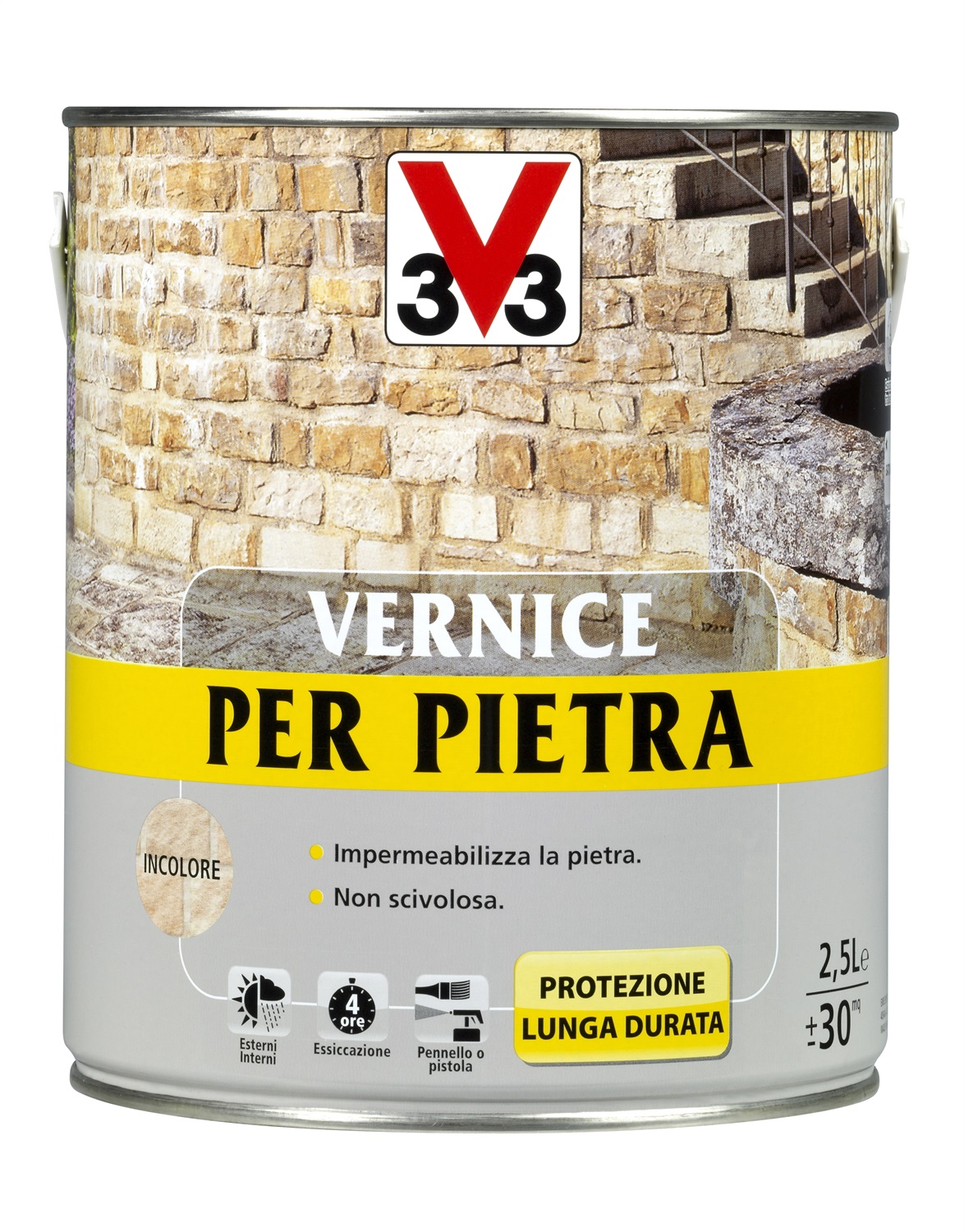 V33 Vernice Incolore per Pietra 2,5 Litri - Protettiva e Impermeabilizzante per Rivestimenti Murali