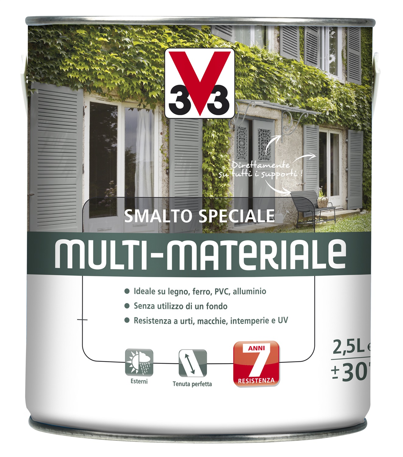 V33 Smalto 4 in 1 Multimateriale Grigio Micaceo 2.5 lt - Super Performante e Resistente