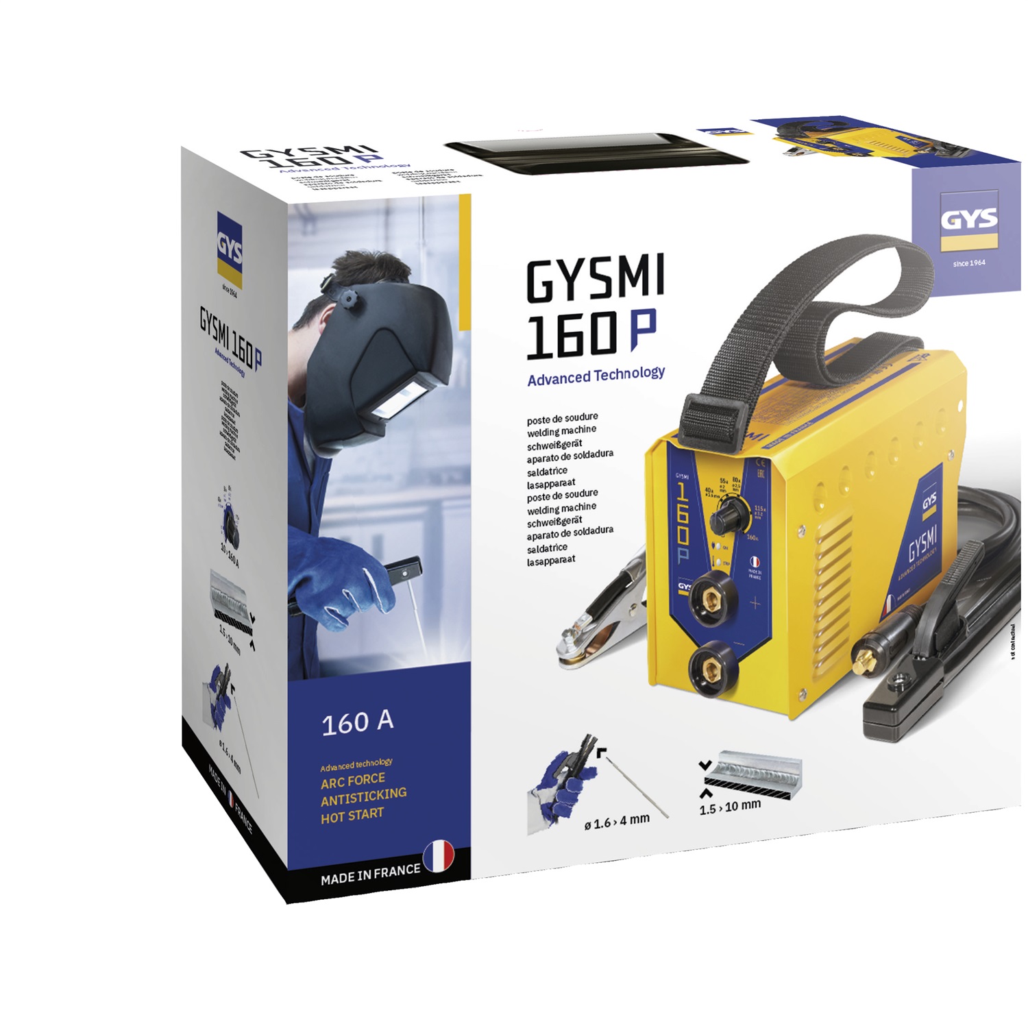 GYS GYSMI 160P - Saldatrice Inverter MMA 160A, Monofase, DC, Ultra Compatta con Valigetta e Accessori