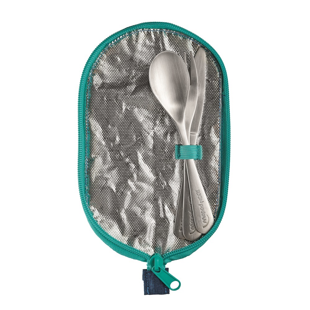 Maped Astuccio Picnik Concept Blu con Posate in Acciaio Inox per Bambini (Forchetta, Coltello, Cucchiaio)