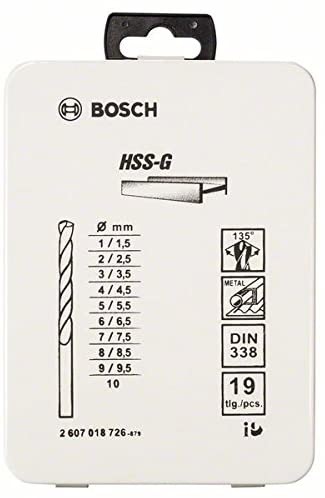 Bosch 2607018726 - Set di 19 punte HSS-G DIN 338, 1-10 mm, angolo di spoglia 135°