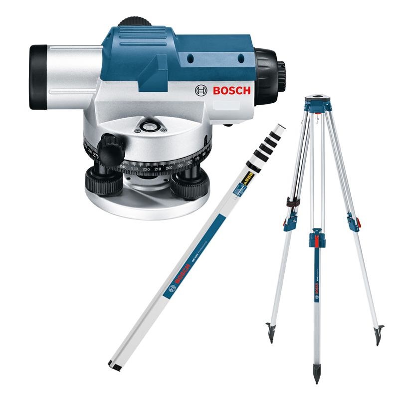Bosch GOL 26 G Livella Ottica 26x con Asta GR 500 e Treppiede BT 160 - Raggio d'Azione fino a 100 m, Precisione ± 1,6 mm/m, Impermeabile IP54