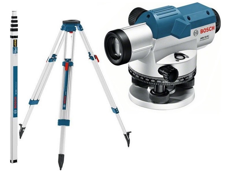 Bosch GOL 26 G Livella Ottica 26x con Asta GR 500 e Treppiede BT 160 - Raggio d'Azione fino a 100 m, Precisione ± 1,6 mm/m, Impermeabile IP54