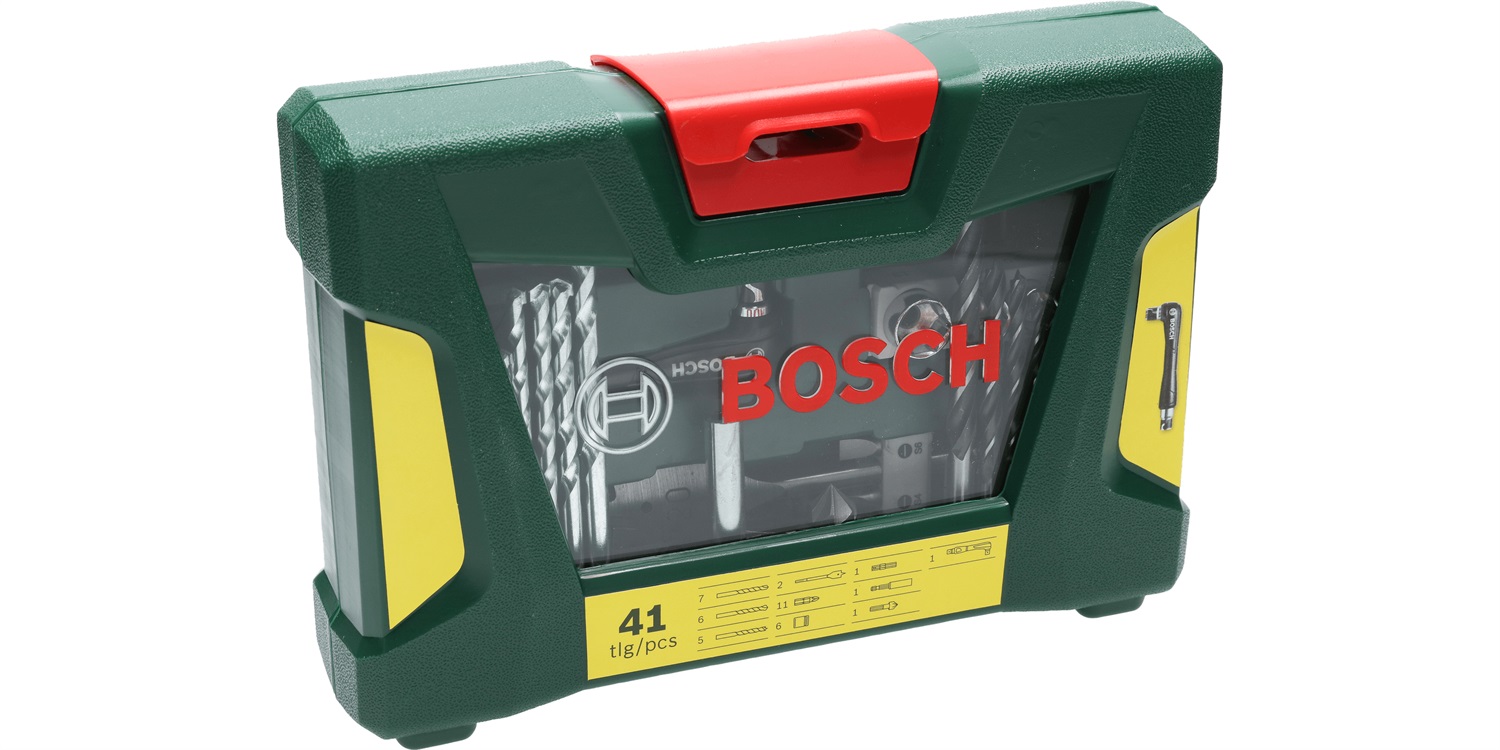 Bosch Set di Punte e Bit V-Line da 41 Pezzi in Titanio con Avvitatore Angolare per Legno, Pietra e Metallo