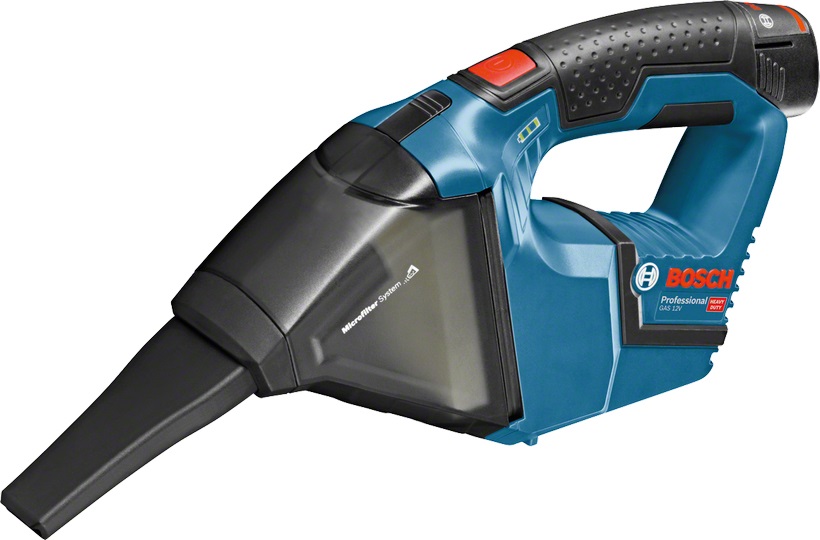 Bosch GAS 12V Aspirapolvere Portatile Senza Filo - Capacità 0.35 L, Flusso d'Aria 900 l/min, Nero e Blu, Senza Sacchetto