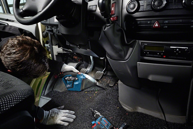 Bosch GAS 12V Aspirapolvere Portatile Senza Filo - Capacità 0.35 L, Flusso d'Aria 900 l/min, Nero e Blu, Senza Sacchetto