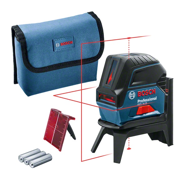 Bosch GCL 2-15 Livella Laser Multifunzionale Rosso da Interno con Punti a Piombo, Raggio d'Azione 15 m, Supporto RM 1 e Custodia Protettiva