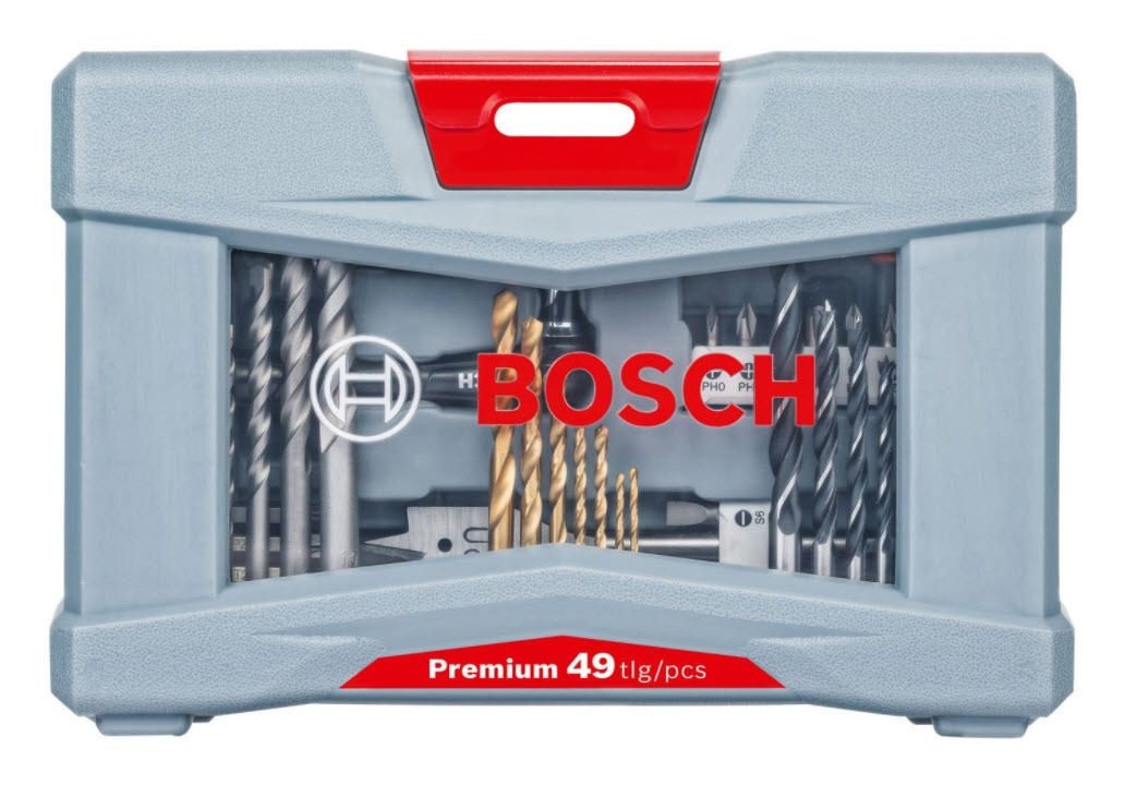 Bosch Premium X-Line Set di Punte e Inserti da Trapano 49 Pezzi - Per Calcestruzzo, Metallo, Legno e Piastrelle con Accessori Inclusi