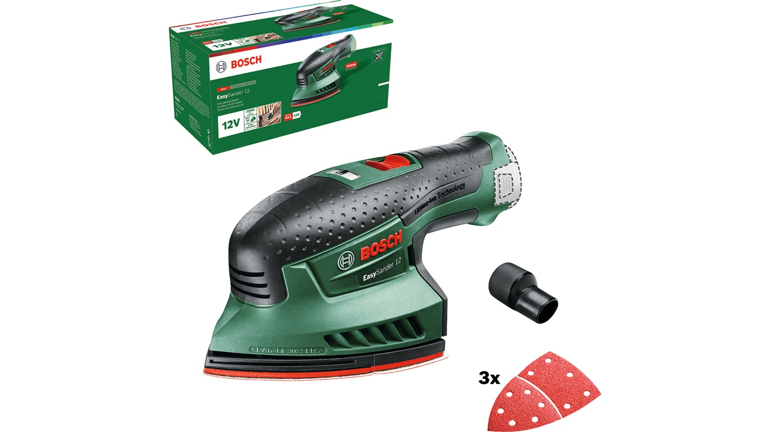 Bosch EasySander 12 - Levigatrice Multiuso Batteria 22000 Giri/min, Velcro, Triangolo, 12V