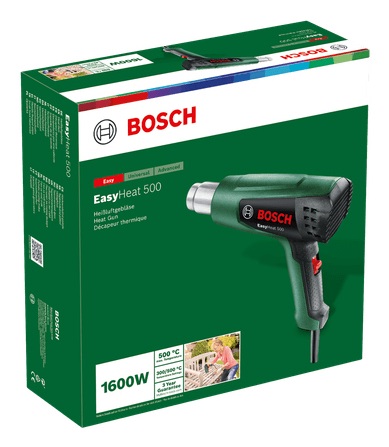 Bosch EasyHeat 500 - Soffiatore ad aria calda 1600 W, 27 l/min, 500 °C, design compatto