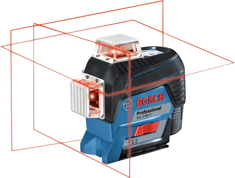 Bosch GLL 3-80 C Professional Livella Laser Autolivellante, Raggio 30 m, Precisione ± 0,2 mm/m, Colore Nero e Blu, con App
