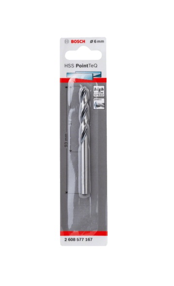 Bosch Punta Elicoidale HSS PointTeQ Ø 6 mm per Metallo, Acciaio e Plastica - 57 mm di Lunghezza