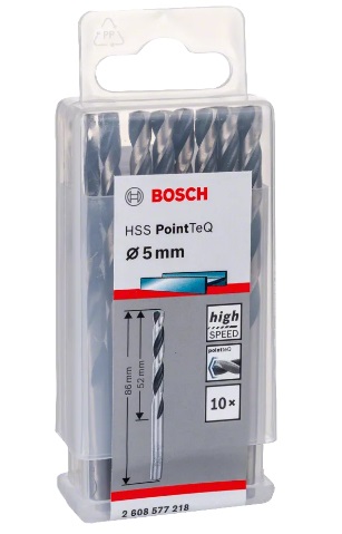 Bosch Punta Elicoidale HSS PointTeQ 2608577218 - Set da 10 Pezzi Ø 5 mm per Metallo, Acciaio, Fusione o Plastica