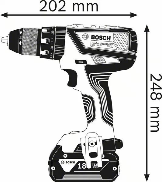 Bosch GSB 18V-28 Professional Trapano Avvitatore a Percussione 18V, 1900 Giri/min, Mandrino Autoserrante da 13 mm, Senza Batteria
