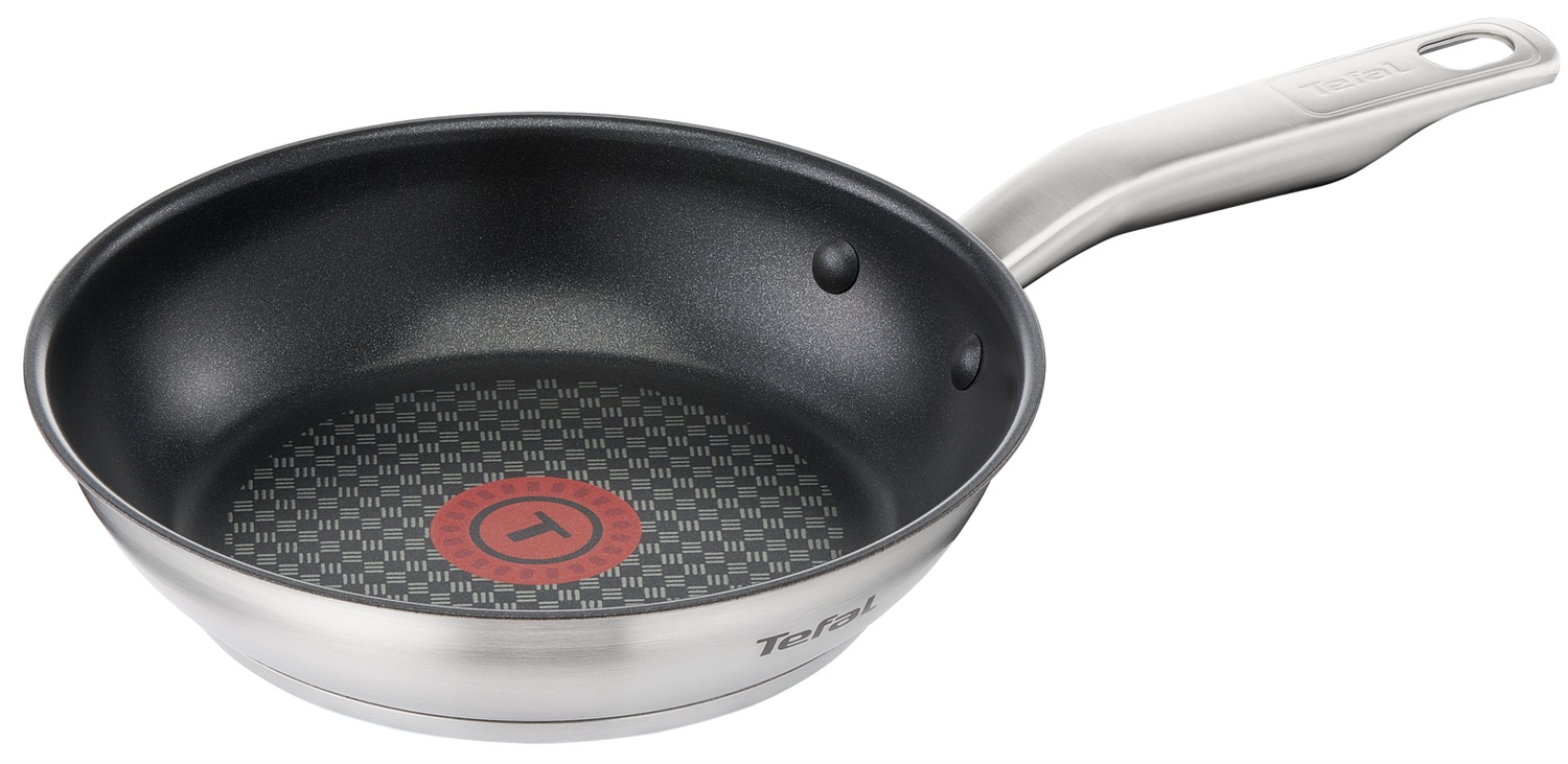 Tefal Virtuoso E49104 - Padella in acciaio inox 24 cm con rivestimento antiaderente Titanium Pro e segnale termico