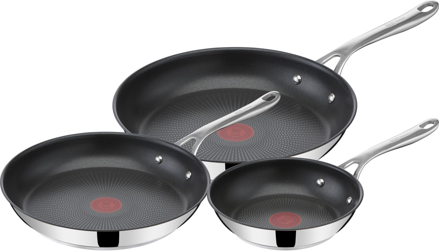 Tefal Jamie Oliver E304S3 Set di 3 Padelle Antiaderenti in Acciaio Inox da 20, 24 e 28 cm con Rivestimento in Titanio, Senza PFOA, Lavabili in Lavastoviglie e Adatte al Forno