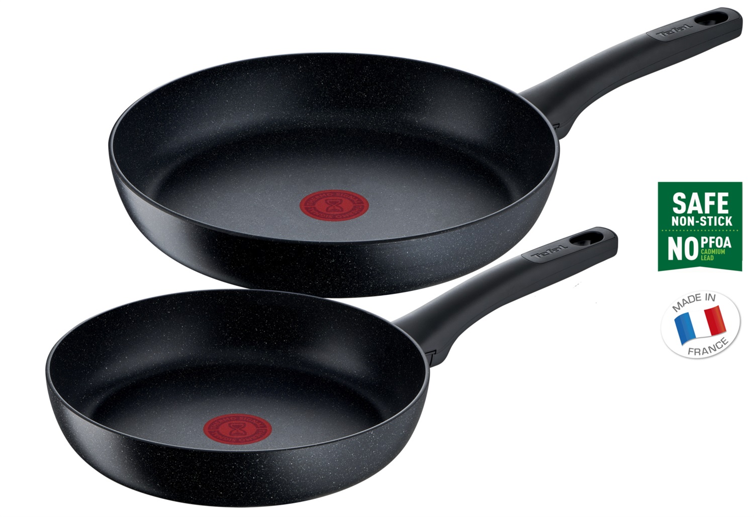 Tefal Set di 2 Padelle Black Stone - 24 e 28 cm, Rivestimento Antiderente, Segnale Termico per Cottura a Induzione