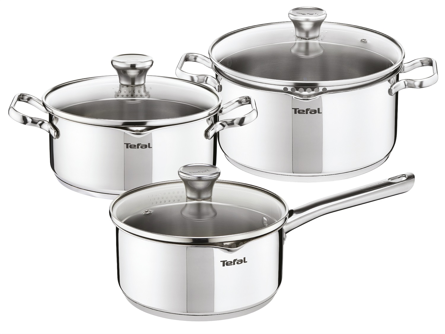 Tefal Duetto Set di Pentole 6 Pezzi in Acciaio Inossidabile 18/10 con Coperchi in Vetro, Compatibile con Induzione, Garanzia 10 Anni