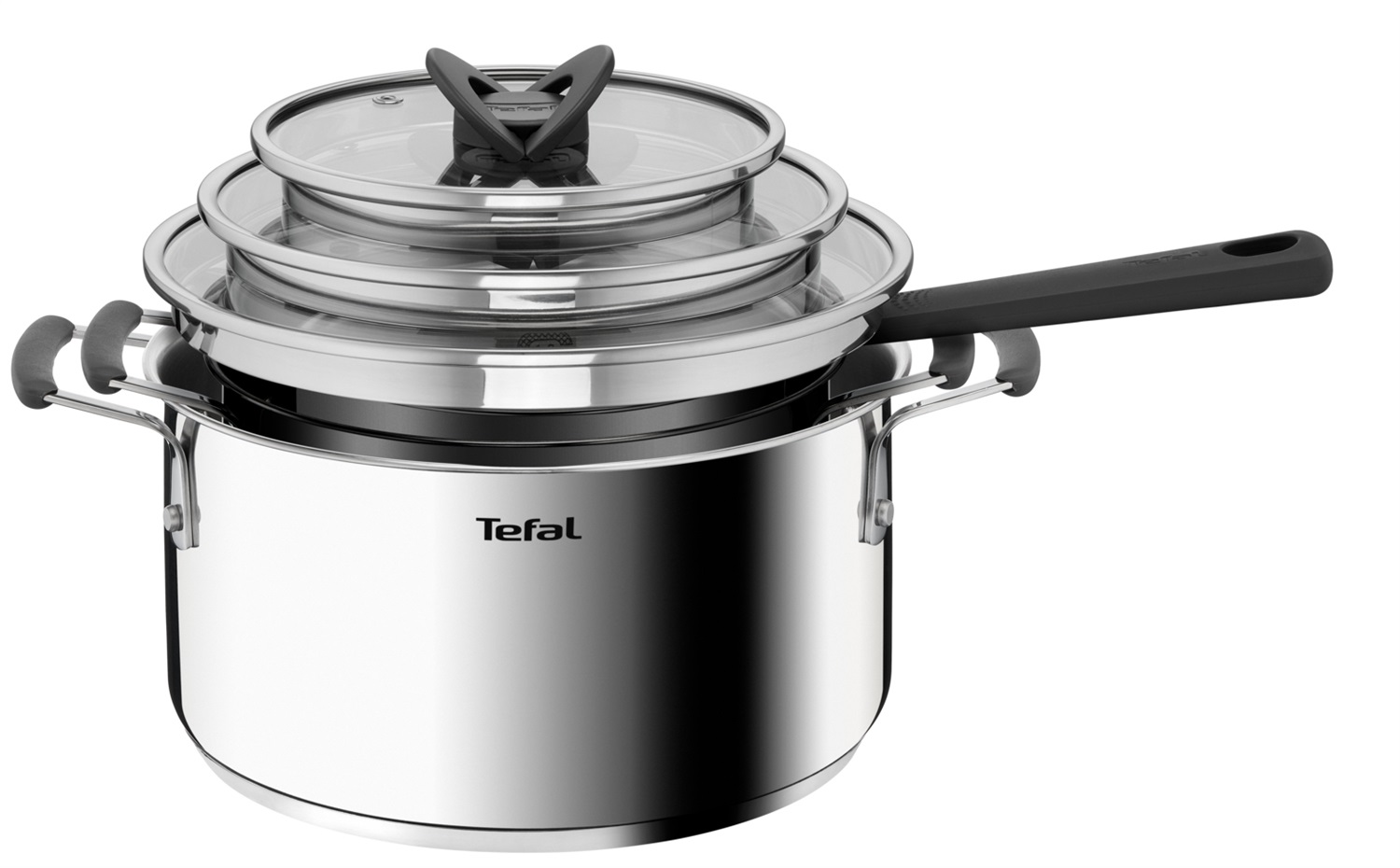 Tefal G7376S Opti'Space - Set di 6 pentole in acciaio inossidabile con casseruola da 16 cm e pentole da 20/24 cm, fondo termofusione, compatibile con induzione