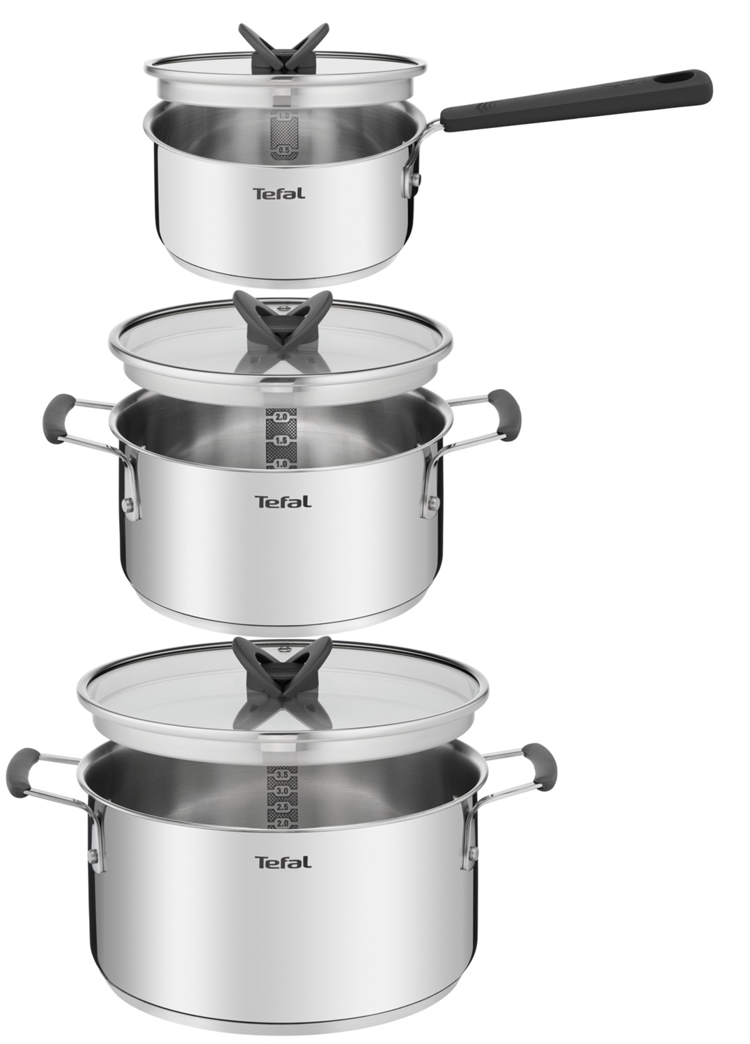 Tefal G7376S Opti'Space - Set di 6 pentole in acciaio inossidabile con casseruola da 16 cm e pentole da 20/24 cm, fondo termofusione, compatibile con induzione