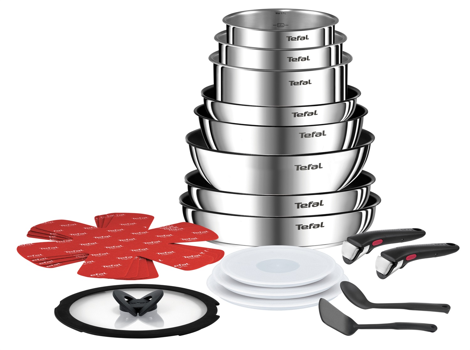 Tefal Ingenio L897SJ04 Set di Pentole 20 Pezzi in Acciaio Inossidabile con Wok, Coperchi e Manici Rimovibili, Compatibile Induzione e Lavastoviglie, Garanzia 5 Anni