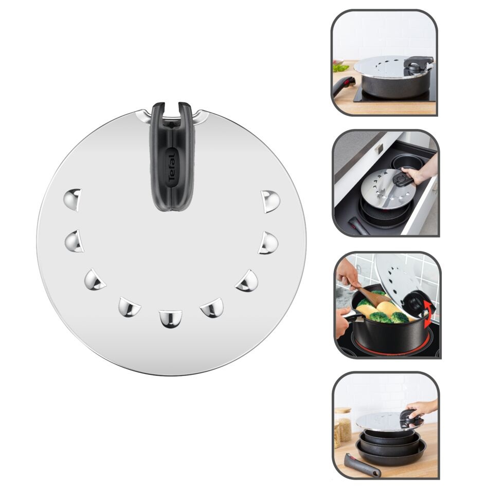 Tefal Ingenio L98298 - Multicoperchio Rotondo in Acciaio Inox 20-28 cm, Lavabile in Lavastoviglie e Perfetto per Scolare