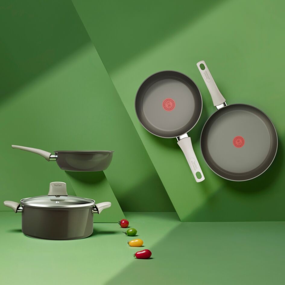 Tefal Set di 3 Padelle Induzione 20/24/28 cm con Rivestimento Antiaderente Ceramica e Indicatore Thermo-Signal