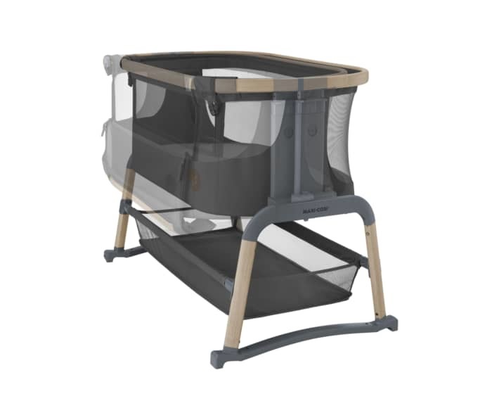 Maxi-Cosi Iora Air Culla Fianco Letto Beyond Graphite - Co-Sleeping con Materasso Extra Spesso, Funzione Dondolo, Altezza Regolabile e Tessuti Ecologici