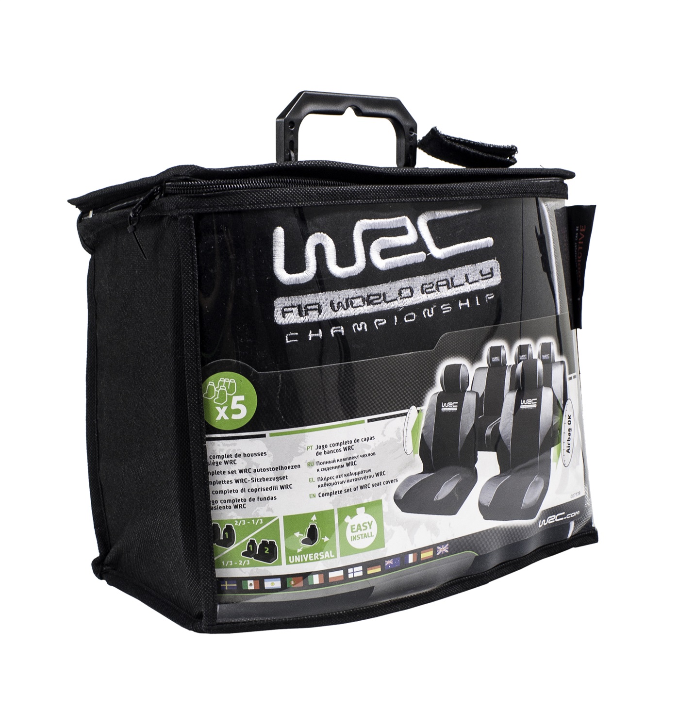 WRC Set Completo di Fodere per Sedili Universali in Velluto Nero e Argento, Compatibili con Airbag Laterali, Installazione Facile e Veloce
