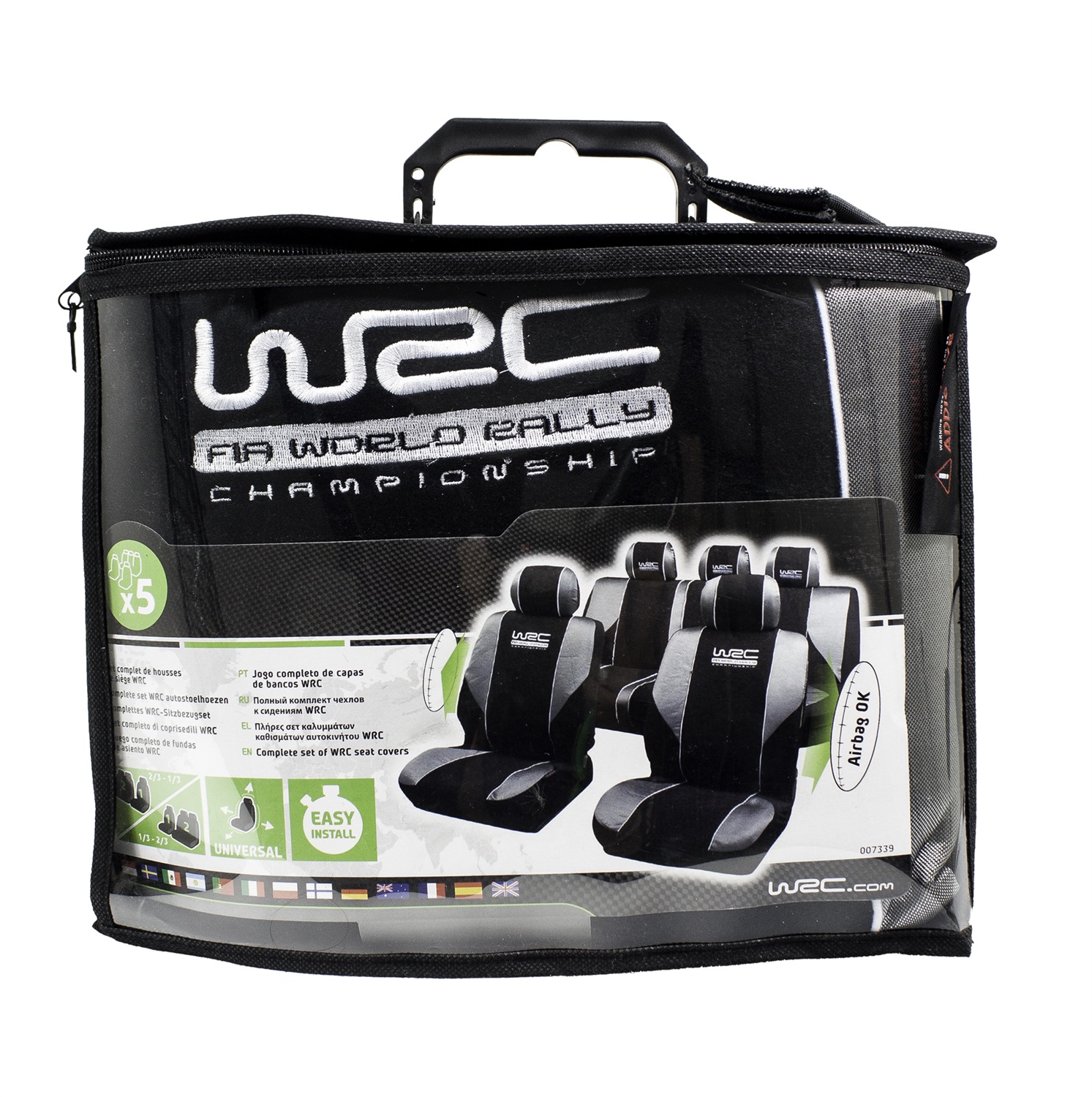 WRC Set Completo di Fodere per Sedili Universali in Velluto Nero e Argento, Compatibili con Airbag Laterali, Installazione Facile e Veloce