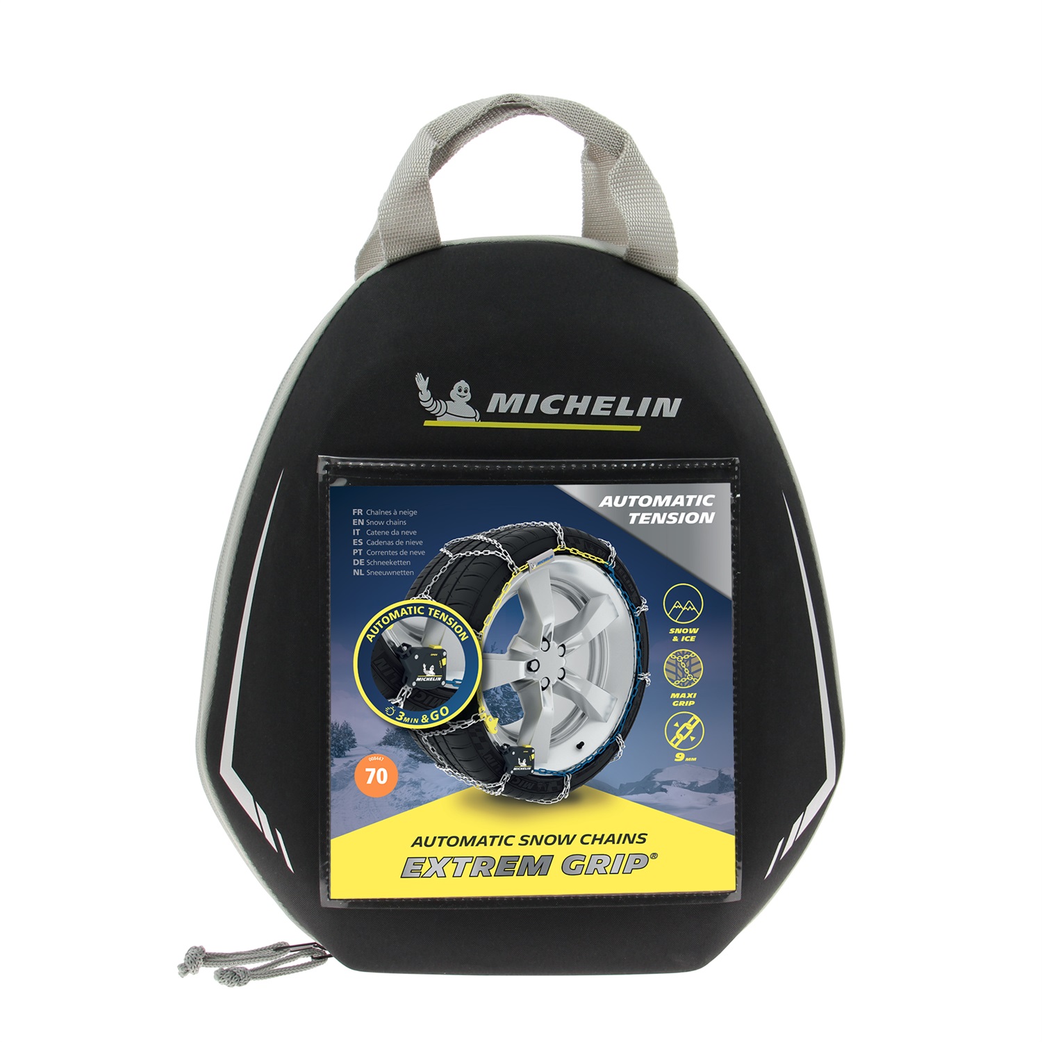 MICHELIN Extrem Grip Automatic - Catene da Neve Metalliche con Tensione Automatica N°70, Maglie Quadrate da 9 mm, Smontaggio Automatico e Visibilità Notturna