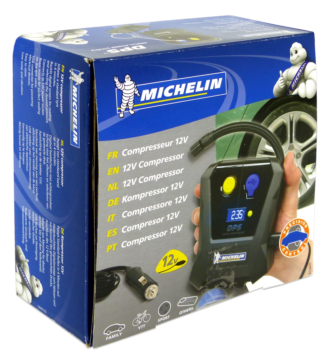 MICHELIN Mini Compressore Digitale 12V con Manometro Retroilluminato, Gonfiaggio fino a 3,5 bar, Portata 7 l/min, Attacco Accendisigari