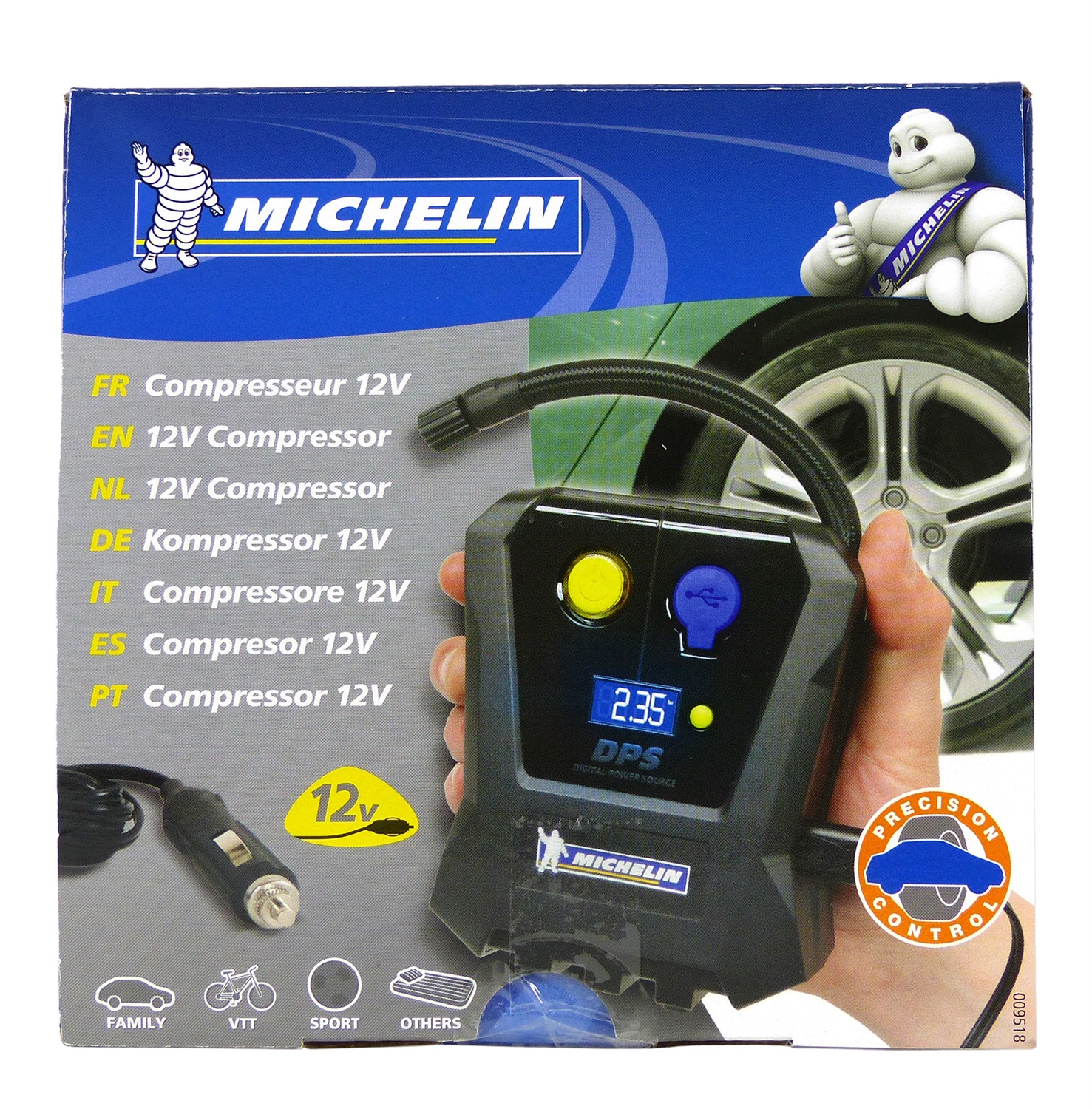 MICHELIN Mini Compressore Digitale 12V con Manometro Retroilluminato, Gonfiaggio fino a 3,5 bar, Portata 7 l/min, Attacco Accendisigari