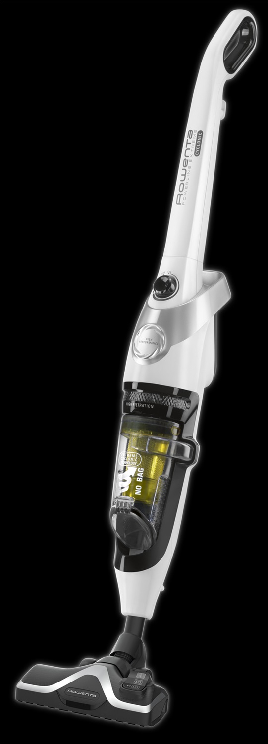 Rowenta Powerline Extreme RH8147WA Cyclonic - Scopa Elettrica con Filo, Senza Sacco, Potenza 750 W, Capacità 0,9 L, Colore Bianco/Giallo, Tecnologia Ciclonica