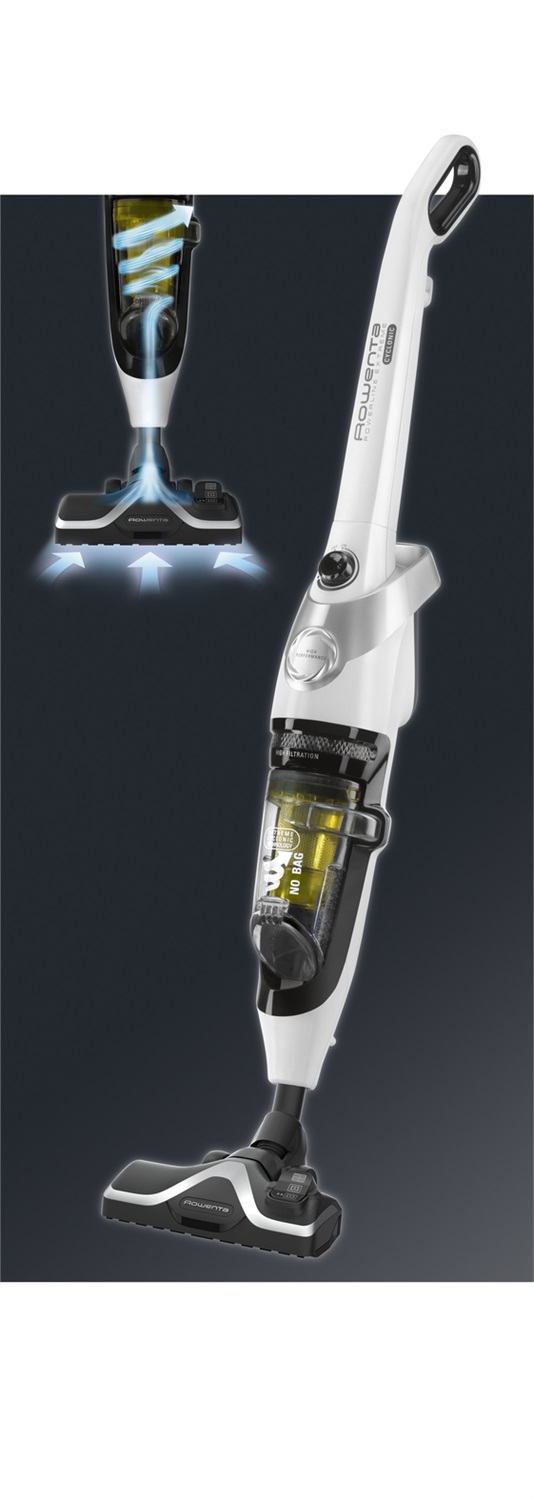 Rowenta Powerline Extreme RH8147WA Cyclonic - Scopa Elettrica con Filo, Senza Sacco, Potenza 750 W, Capacità 0,9 L, Colore Bianco/Giallo, Tecnologia Ciclonica