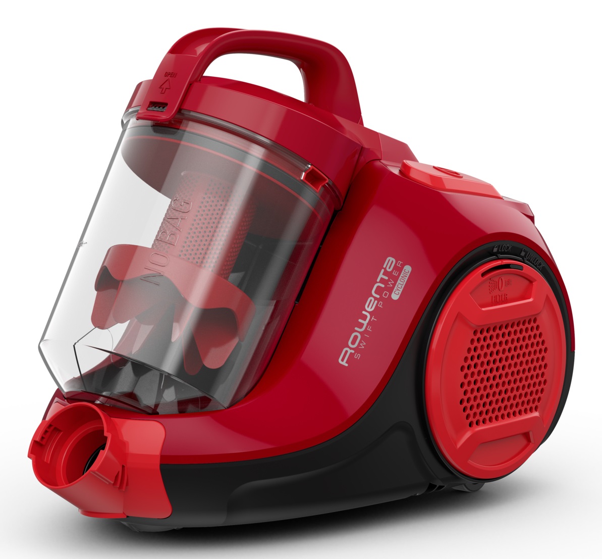 Rowenta Swift Power Cyclonic RO2913 - Aspirapolvere a Traino Senza Sacco, 750 W, 1.2 L, Tecnologia Ciclonica, 77 dB(A), Compatto e Silenzioso