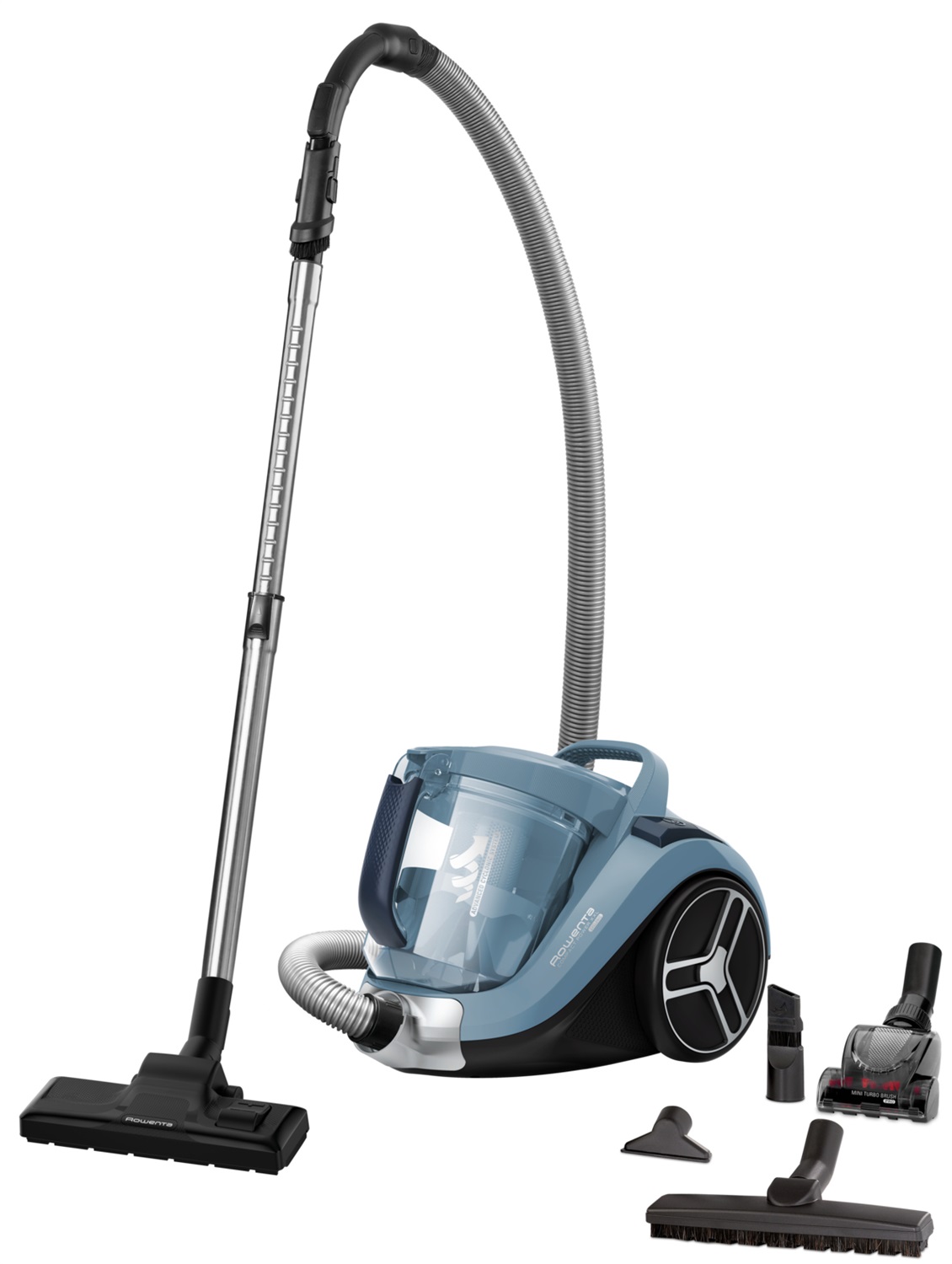 Rowenta Compact Power XXL RO4871 Aspirapolvere a Traino Senza Sacco, 2.5L, 550W, Tecnologia Ciclonica, Design Compatto, 75 dB(A), Animal Care Kit, 5 Accessori Inclusi