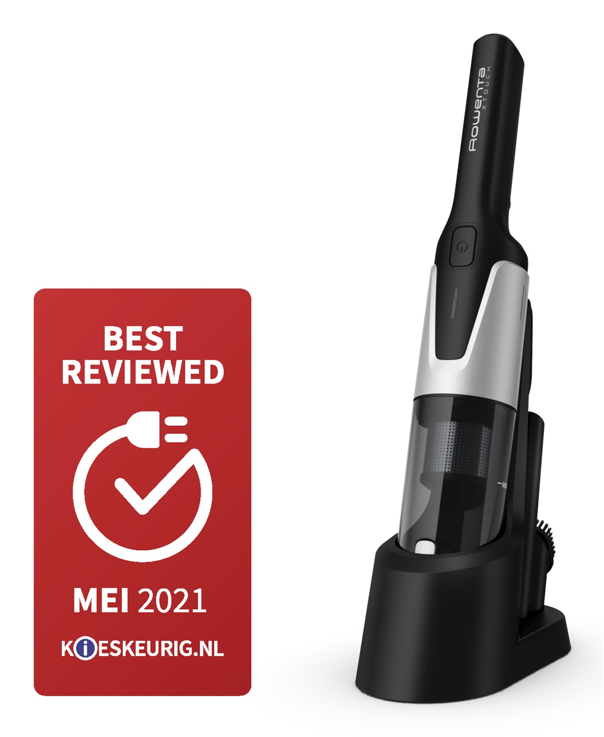 Rowenta X-Touch AC9736 Aspirapolvere Portatile Senza Sacchetto, Compatto e Leggero, Motore Digitale, Base di Ricarica, Grigio/Bianco